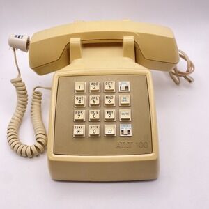 Vtg AT&T 100 Beige Push Button Corded Landline Desk Phone CS2500DMGF